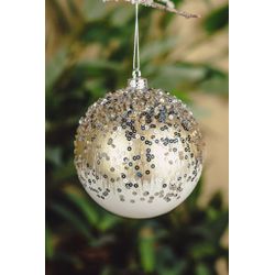 Bola Decorada Branca E Prata Com Lantejoulas 10 cm... - BARBIZAN DECORE