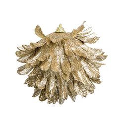 Bola Decorada Flor Dourada Com Glitter 10 cm Com 3... - BARBIZAN DECORE
