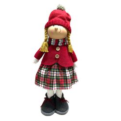 Boneca de Natal em Pé Vestido Vermelho e Xadrez 50... - BARBIZAN DECORE