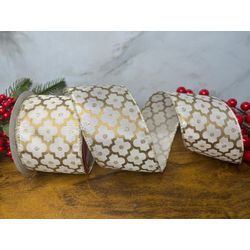 Fita Natalina Aramada 6,3cm Champagne Arabesco 9,1... - BARBIZAN DECORE