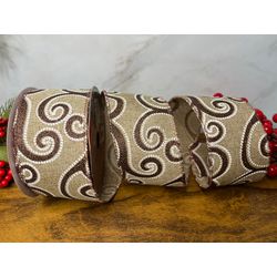 Fita Natalina Aramada Arabesco 6,3cm Natural E Mar... - BARBIZAN DECORE