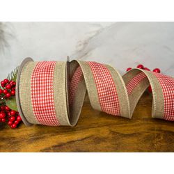 Fita Natalina 6,3cm Natural com Xadrez Vermelho 9,... - BARBIZAN DECORE