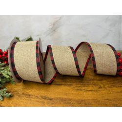 Fita Natalina Aramada 6,3cm Natural Com Borda Xadr... - BARBIZAN DECORE