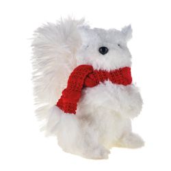 Esquilo Decorativo Branco com Cachecol Vermelho Cr... - BARBIZAN DECORE