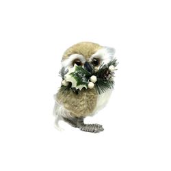 Decoração Natal Coruja 24cm Pelo Bege e Branco - ... - BARBIZAN DECORE