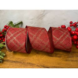 Fita Natalina Vermelha Riscas Dourado 6,3CMX9,14m ... - BARBIZAN DECORE