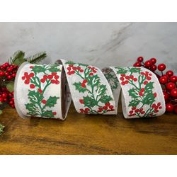Fita Natalina Branca Azevinho Vermelho e Verde 6,3... - BARBIZAN DECORE
