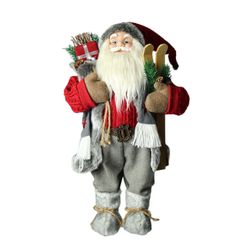 Papai Noel em Pé Saco de Presente Vermelho e Cinza... - BARBIZAN DECORE