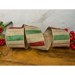 Fita Natalina Bege Listras Coloridas com Brilho 6,... - BARBIZAN DECORE
