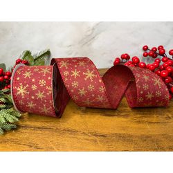 Fita Natalina 6,3cm Vermelha Floco De Neve Dourado... - BARBIZAN DECORE