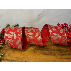 Fita Natalina Aramada Vermelho com Champanhe 6,3cm... - BARBIZAN DECORE