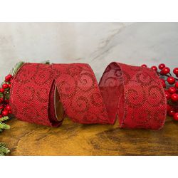 Fita Natalina Aramada Vermelho Arabesco 6,3cm Glit... - BARBIZAN DECORE