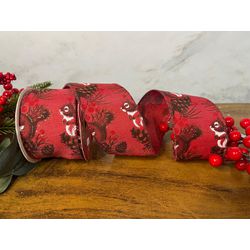 Fita Natalina Vermelha 6,3cm Esquilo com Pinha 9,1... - BARBIZAN DECORE