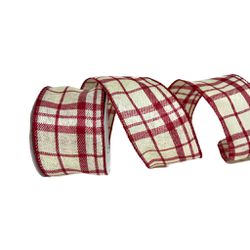 Fita Natalina Aramada 6,3cm Xadrez Vermelho e Bege... - BARBIZAN DECORE