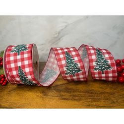 Fita Natalina Aramada 6,3cm Xadrez Com Pinheiro Ve... - BARBIZAN DECORE