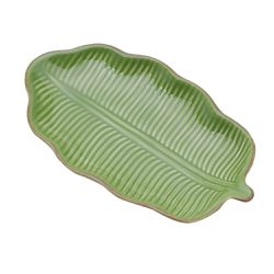 Prato Decorativo Cerâmica Banana Leaf Verde 25,5x1... - BARBIZAN DECORE