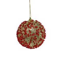 Jogo 3 Bolas De Natal Dourada Brilho Strass Vermel... - BARBIZAN DECORE