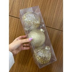 Jogo 3 Bolas Decoradas Dourada Brilho Sortida 10cm... - BARBIZAN DECORE