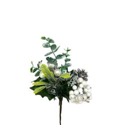 Galho Natalino Pick Verde Berry Pinha Branco 25cm ... - BARBIZAN DECORE