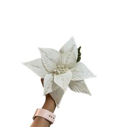 Flor Natalina Poisentia Branca com Lantejoula - 38... - BARBIZAN DECORE