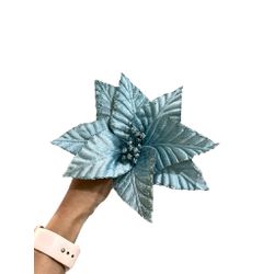 Flor Natalina Poisentia Azul com Glitter 20cm - 38... - BARBIZAN DECORE
