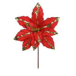 Flor Natalina Poinsetia Vermelho Com Brilho Dourad... - BARBIZAN DECORE