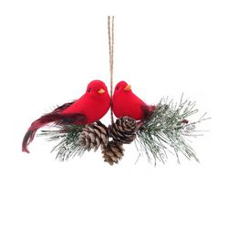 Enfeite Natalino Casal Pássaro Vermelho Pinha - 39... - BARBIZAN DECORE