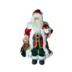 Papai Noel em Pé Casaco Xadrez com Ursinho 60cm - ... - BARBIZAN DECORE