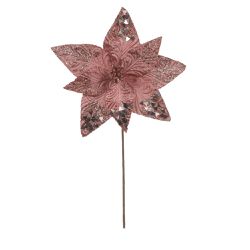 Flor Natalina Poinsetia Rosa com Brilho - 39120 - BARBIZAN DECORE
