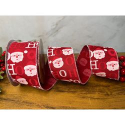 Fita Natalina Aramada 6,3cm Vermelho Hoho Noel 9,1... - BARBIZAN DECORE