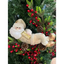 Enfeite Natal Papai Noel Deitado Champagne 35,5cm ... - BARBIZAN DECORE