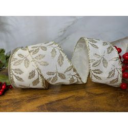 Fita Natalina Aramada 6,3cm Off Champagne Brilho L... - BARBIZAN DECORE