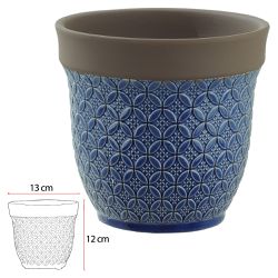Vaso Cerâmica Texturizado Azul e Bege 12cm - 4013... - BARBIZAN DECORE