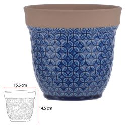 Vaso Cerâmica Texturizado Azul e Bege 14cm - 40142 - BARBIZAN DECORE