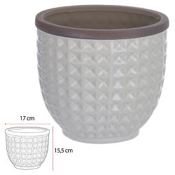 Vaso Cerâmica Branco e Marrom Geometrico 15,5cm - ... - BARBIZAN DECORE