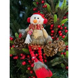 Boneco de Neve Natal Sentado Vermelho Bege 35cm - ... - BARBIZAN DECORE