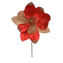 Flor Natalina Magnolia Veludo Vermelho Champagne G... - BARBIZAN DECORE