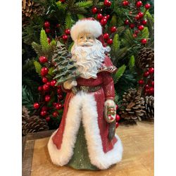 Enfeite Papai Noel em Resina com Pinheiro Vermelho... - BARBIZAN DECORE