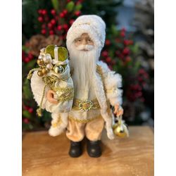 Papai Noel Branco Com Dourado Saco Presentes 30cm ... - BARBIZAN DECORE