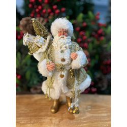 Papai Noel Em Pé 30cm Branco Dourado Luxo Pinheiro... - BARBIZAN DECORE