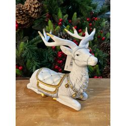 Rena Em Resina Deitada Branca com Dourado 20cm - 4... - BARBIZAN DECORE