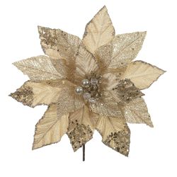 Flor Natalina Com Glitter Champagne E Dourado - 41... - BARBIZAN DECORE