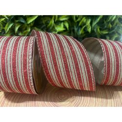 Fita Natalina Bege com Vermelho Brilho Natal 6,3cm... - BARBIZAN DECORE