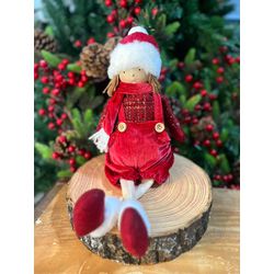 Enfeite Natal Menino Sentado Roupinha Tweed Macacã... - BARBIZAN DECORE