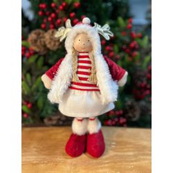 Boneco Natal Menina Em Pé Vermelho E Branco Roupin... - BARBIZAN DECORE