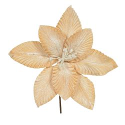 Flor Natalina Veludo Dourado com Brilho 25cm - 414... - BARBIZAN DECORE