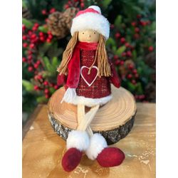 Enfeite Natal Menina Sentada Roupinha Tweed Coraçã... - BARBIZAN DECORE