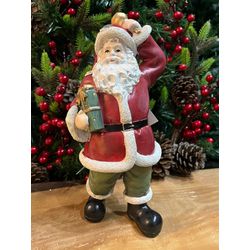 Papai Noel Em Resina Vermelho E Verde Presente Sin... - BARBIZAN DECORE