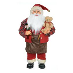 Papai Noel Em Pé Vermelho Carpinteiro com Ursinho ... - BARBIZAN DECORE