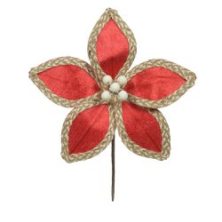 Flor Natalina Vermelha Com Juta Bege Rustica - 421... - BARBIZAN DECORE